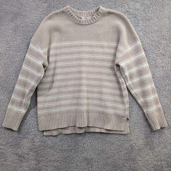 Time and Tru Sweaters - Time and Tru Women's Crewneck Chenille Sweater with Long Sleeves XL Tan & White